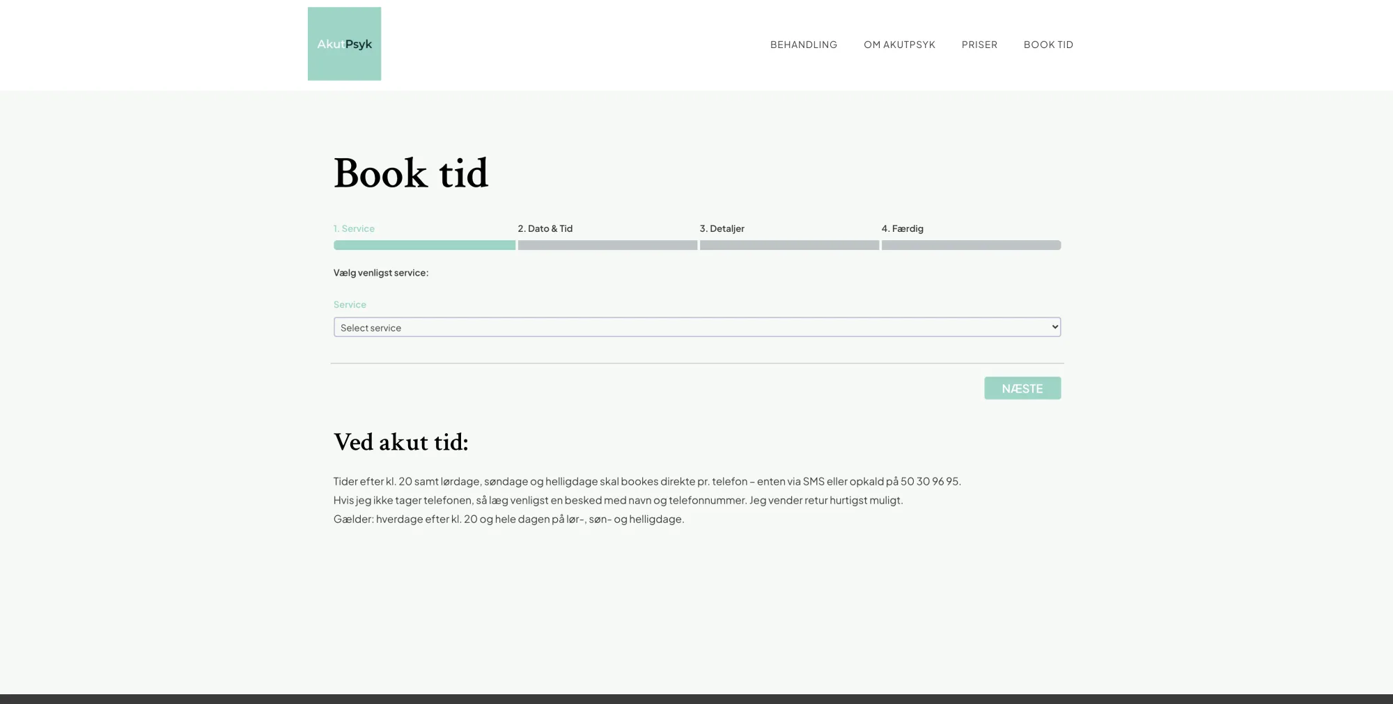 En separat bookingside giver en fokuseret og enkel oplevelse. Her kan besøgende vælge en ledig tid, bekræfte deres booking og modtage tydelige instruktioner – alt sammen i en grænseflade, der føles rolig og pålidelig og samtidig følger hjemmesidens overordnede design.